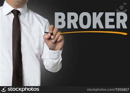 broker is written by businessman background.. broker is written by businessman background