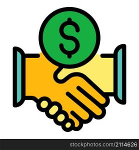 Broker money handshake icon. Outline broker money handshake vector icon color flat isolated. Broker money handshake icon color outline vector