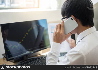 Broker working trading do this deal gesturing on a stock market exchange on laptop Management customer Account Concept