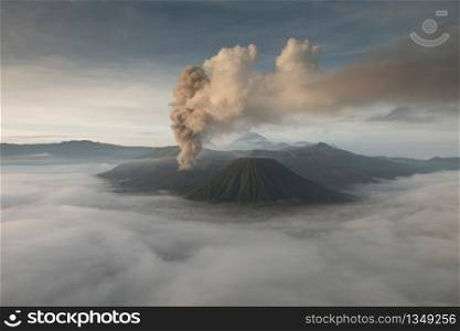 Bromo eruption volcano at sunrise,Tengger Semeru National Park, East Java, Indonesia