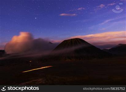 Bromo Volcano at Java, Indonesia in the night