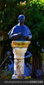 Bronze Bust of the Pope Paulus Sixth on the Mount Tabor in Israel, Stylized Photo