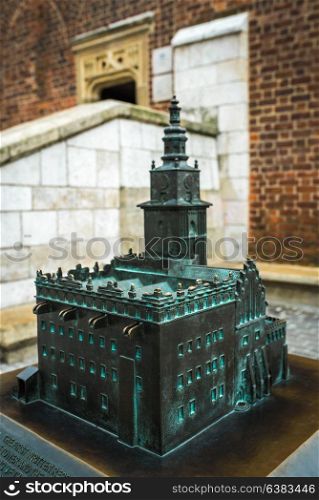 bronze cast miniature attractions and architecture of Krakow in Poland