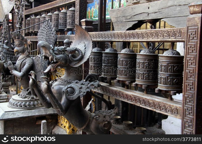 Bronze divinity sculptures in buddhist temple in Patan, Nepal