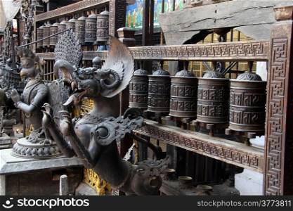 Bronze divinity sculptures in buddhist temple in Patan, Nepal