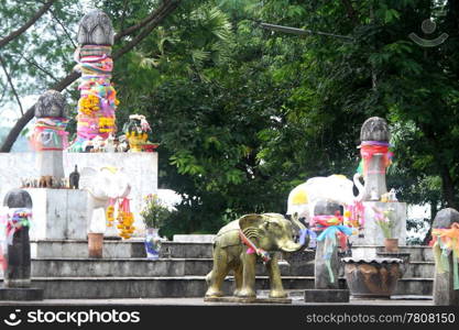 Bronze elephant and plalusse on the hill Doitong, Chiang Rai, Thailand