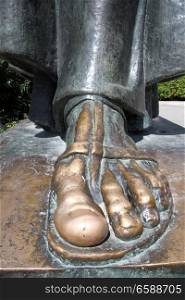 Bronze finger of statue Grgur Ninski in Split, Croatia