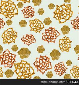 Bronze flower seamless pattern on beige background illustration.. Bronze flower seamless pattern