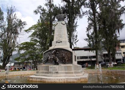 Bronze monument of general on the fountain in Merida, Venezuela