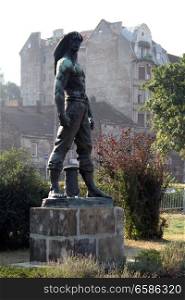 Bronze statue of worker on the street in Belgrade, Serbia
