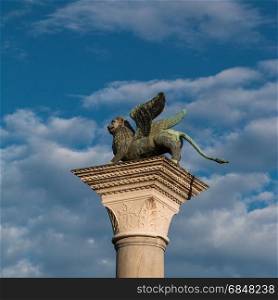 Bronze Winged Lion Column in St. Mark&rsquo;s Square, venice, Italy