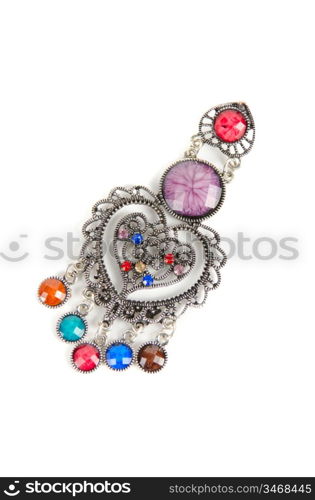 brooch with different gems isolated on a white