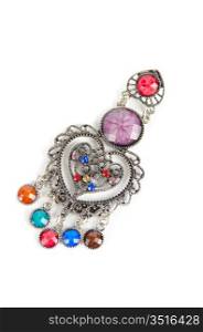 brooch with different gems isolated on a white