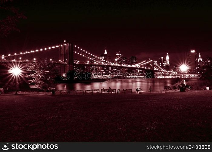 Brooklyn Bridge and Manhattan at night in New York