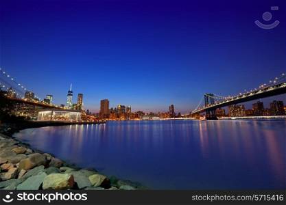 Brooklyn Bridge and Manhattan bridges sunset New York Manhattan NY NYC USA