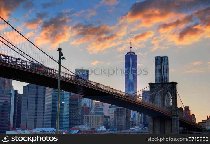 Brooklyn bridge and Manhattan skyline on July 4th New York USA