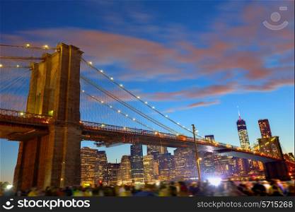 Brooklyn bridge and Manhattan skyline on July 4th New York USA