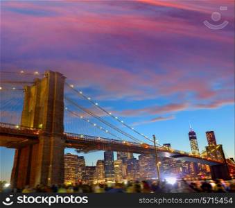 Brooklyn bridge and Manhattan skyline on July 4th New York USA
