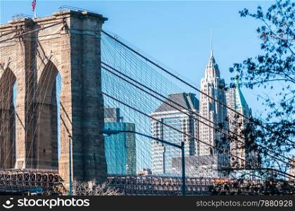 brooklyn bridge and new york city manhattan skyline