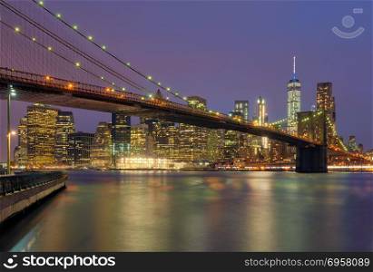 Brooklyn Bridge at dawn, New York, USA