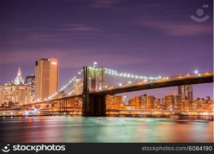 Brooklyn bridge at night in New York