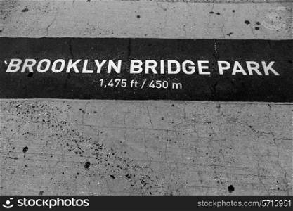 Brooklyn bridge Park sign painted on floor in New Your NYC USA