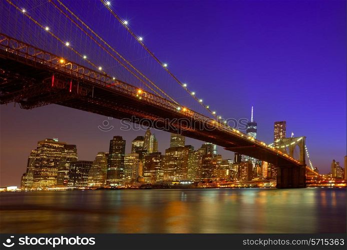 Brooklyn Bridge sunset New York Manhattan skyline NY NYC USA