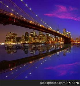 Brooklyn Bridge sunset New York Manhattan skyline NY NYC USA