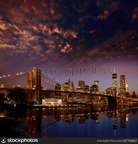 Brooklyn Bridge sunset New York Manhattan skyline NY NYC USA