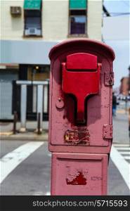 Brooklyn old Fire Alarm in red in Greenpoint New York NY USA