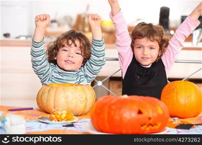 Brother and sister calving pumpkins