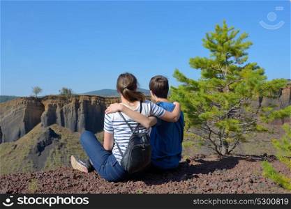 Brother And Sister Enjoy Mountain Peak View