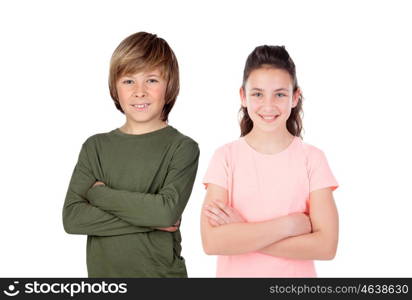 Brother and sister isolated on a white background