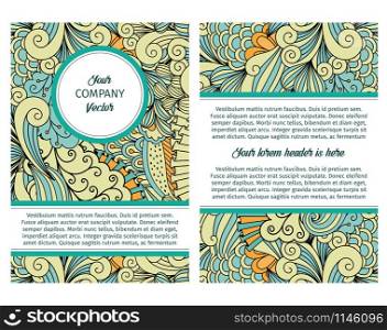 Brouchure design template for company with leaves and swirls in light colors, vector colorful background. Brouchure design leaves and swirls