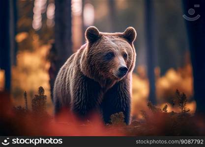 Brown Bear In Forest.  Generative AI
