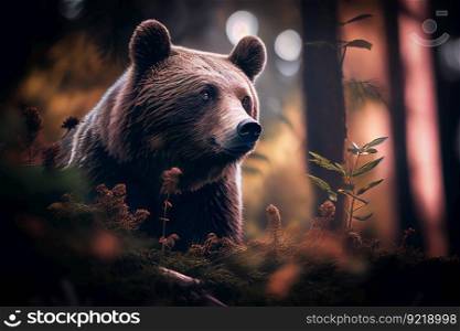 Brown Bear In Forest.  Generative AI
