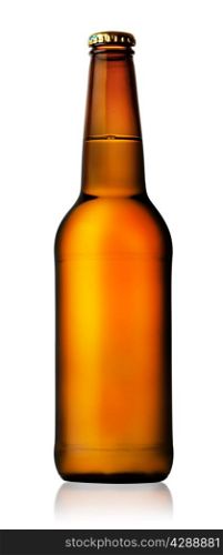 Brown beer bottle isolated on white background