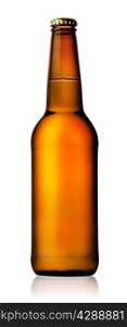 Brown beer bottle isolated on white background