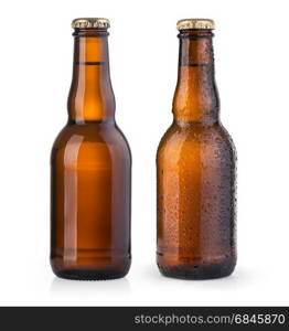 brown beer bottle isolated on white background