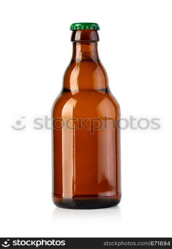 brown beer bottle isolated on white with clipping path