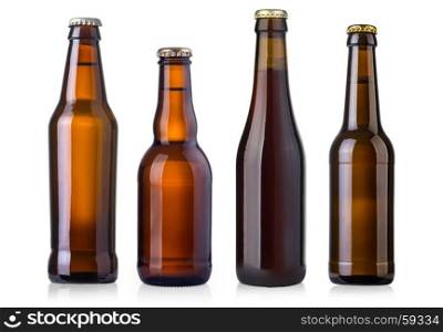 brown beer bottles isolated on white background
