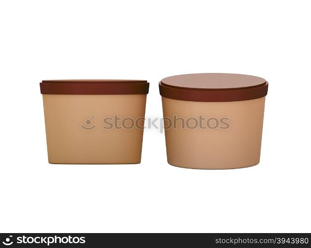 Brown blank short Tub Food Plastic Container with clipping path, Plastic package mock up For Dessert, Yogurt, Ice Cream, Snack or frozen food. Ready For Your Design and artwork