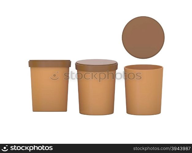 brown blank Tub Food Plastic Container packaging with clipping path, Plastic package mock up For Dessert, Yogurt, Ice Cream, Snack or frozen food. Ready For Your Design and artwork