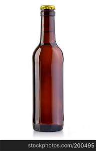 brown bottle with beer on white background with clipping path
