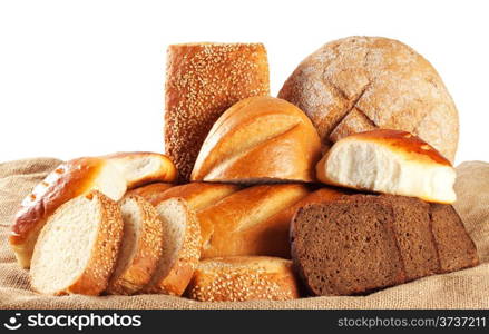 Brown bread, bread, cakes isolated on white background