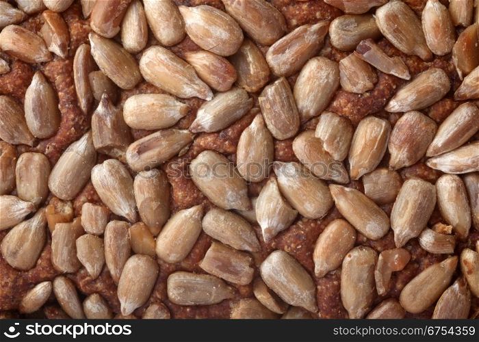 Brown bread sunflower seeds texture in close-up