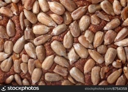 Brown bread sunflower seeds texture in close-up