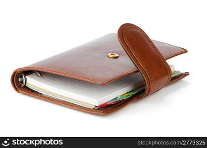 Brown business book isolated on white background.
