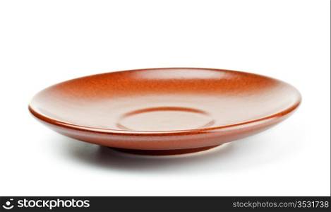 brown ceramic saucer isolated on white background
