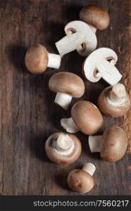 Brown Champignon Mushrooms on Wooden Table
